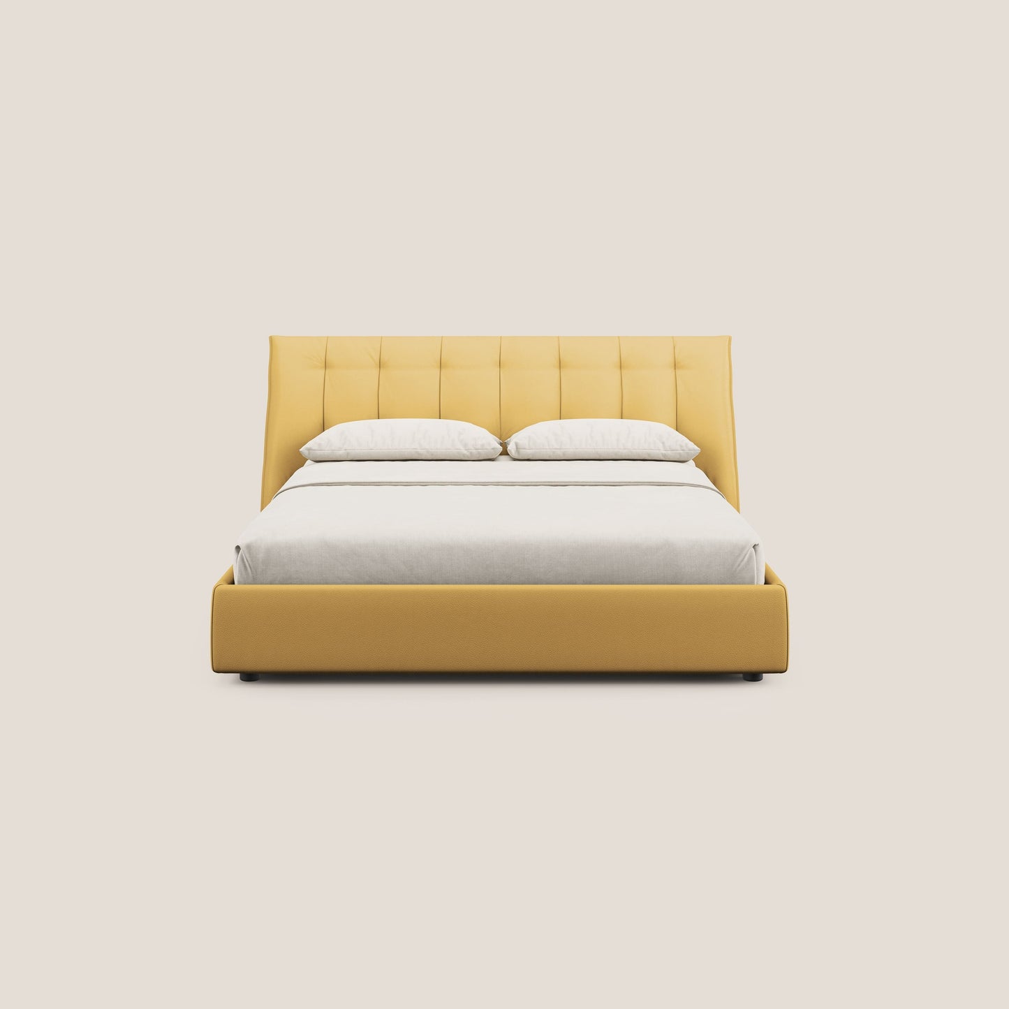 Clizia letto imbottito di design con vano contenitore in ecopelle impermeabile T04 giallo 