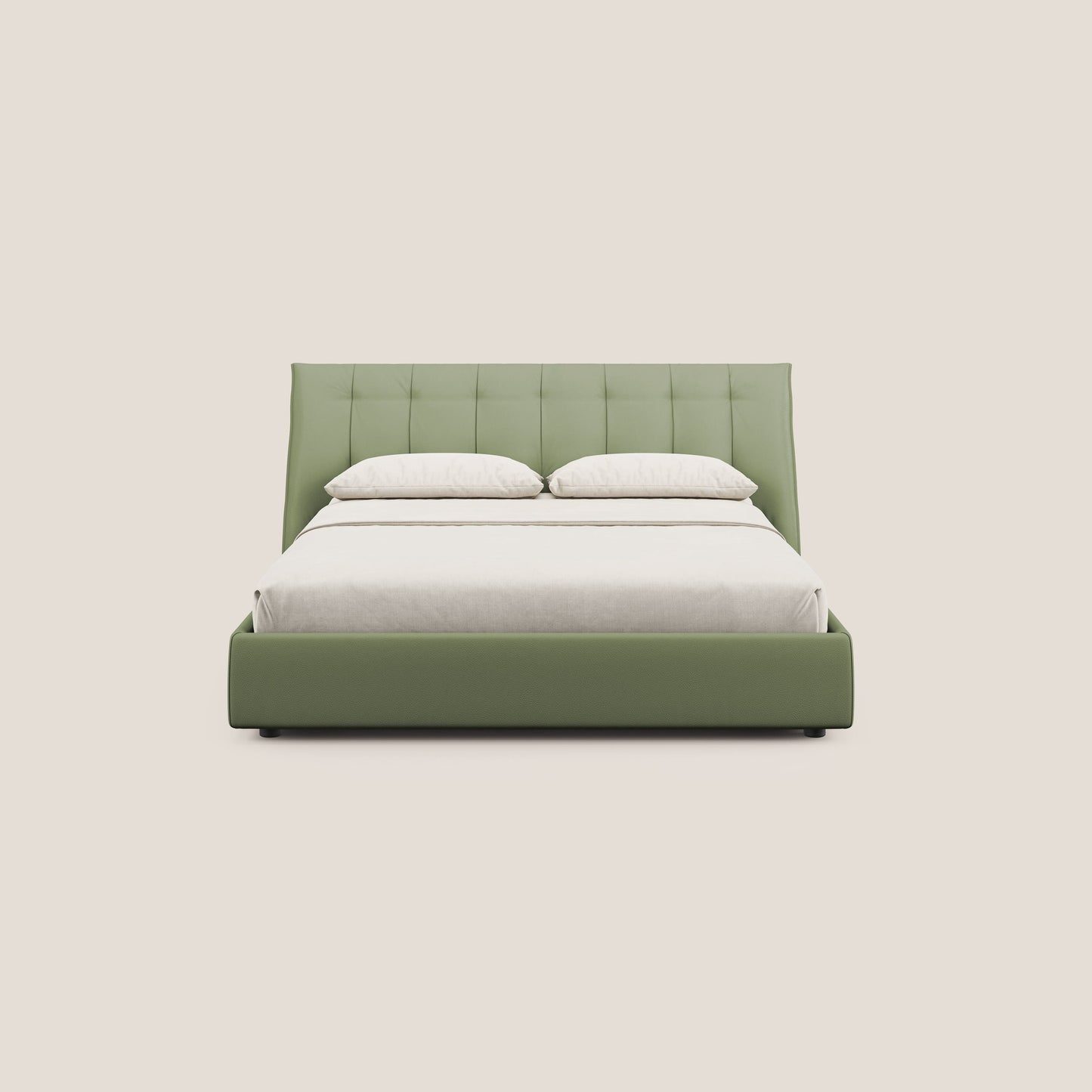 Clizia letto imbottito di design con vano contenitore in ecopelle impermeabile T04 verde 