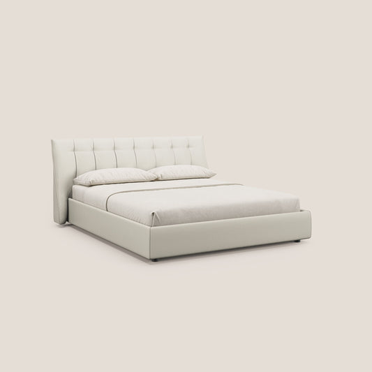 Clizia letto imbottito di design con vano contenitore in ecopelle impermeabile T04 bianco 