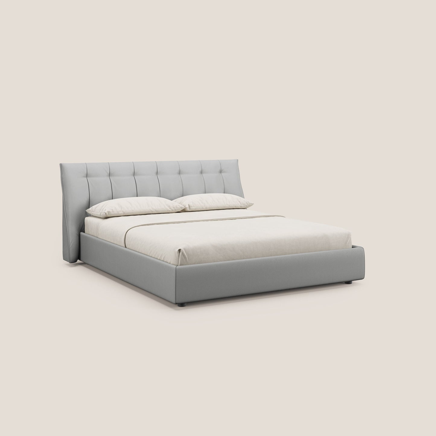 Clizia letto imbottito di design con vano contenitore in ecopelle impermeabile T04 grigio chiaro 