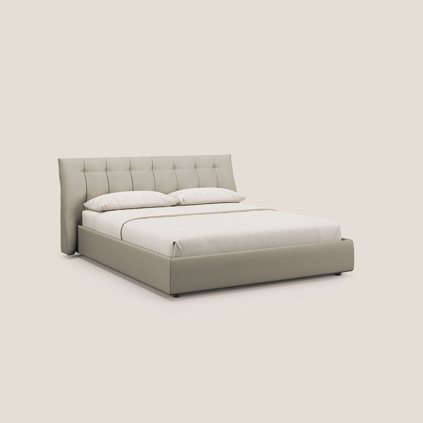 Clizia letto imbottito di design con vano contenitore in ecopelle impermeabile T04 tortora 