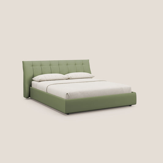 Clizia letto imbottito di design con vano contenitore in ecopelle impermeabile T04 verde 