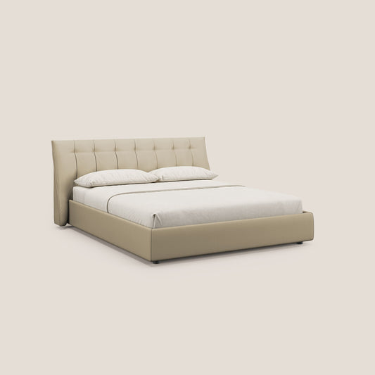 Clizia letto imbottito di design con vano contenitore in ecopelle impermeabile T04 panna 