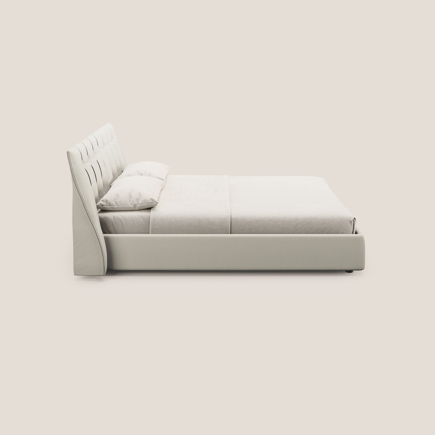 Clizia letto imbottito di design con vano contenitore in ecopelle impermeabile T04 bianco 