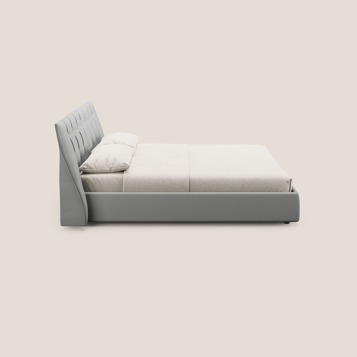 Clizia letto imbottito di design con vano contenitore in ecopelle impermeabile T04 grigio chiaro 