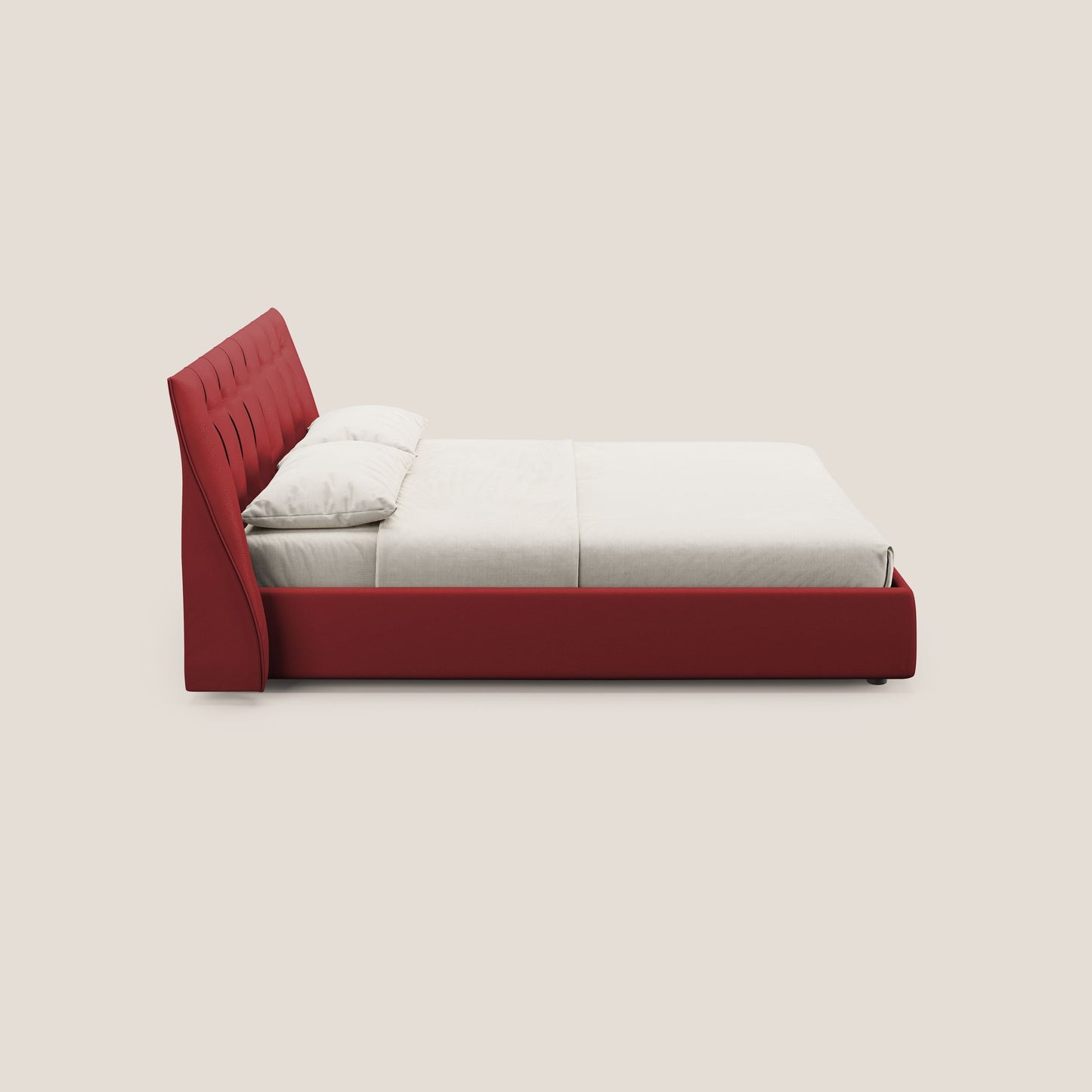 Clizia letto imbottito di design con vano contenitore in ecopelle impermeabile T04 rosso 
