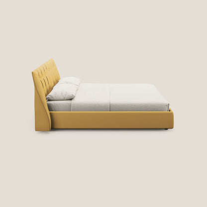 Clizia letto imbottito di design con vano contenitore in ecopelle impermeabile T04 giallo 