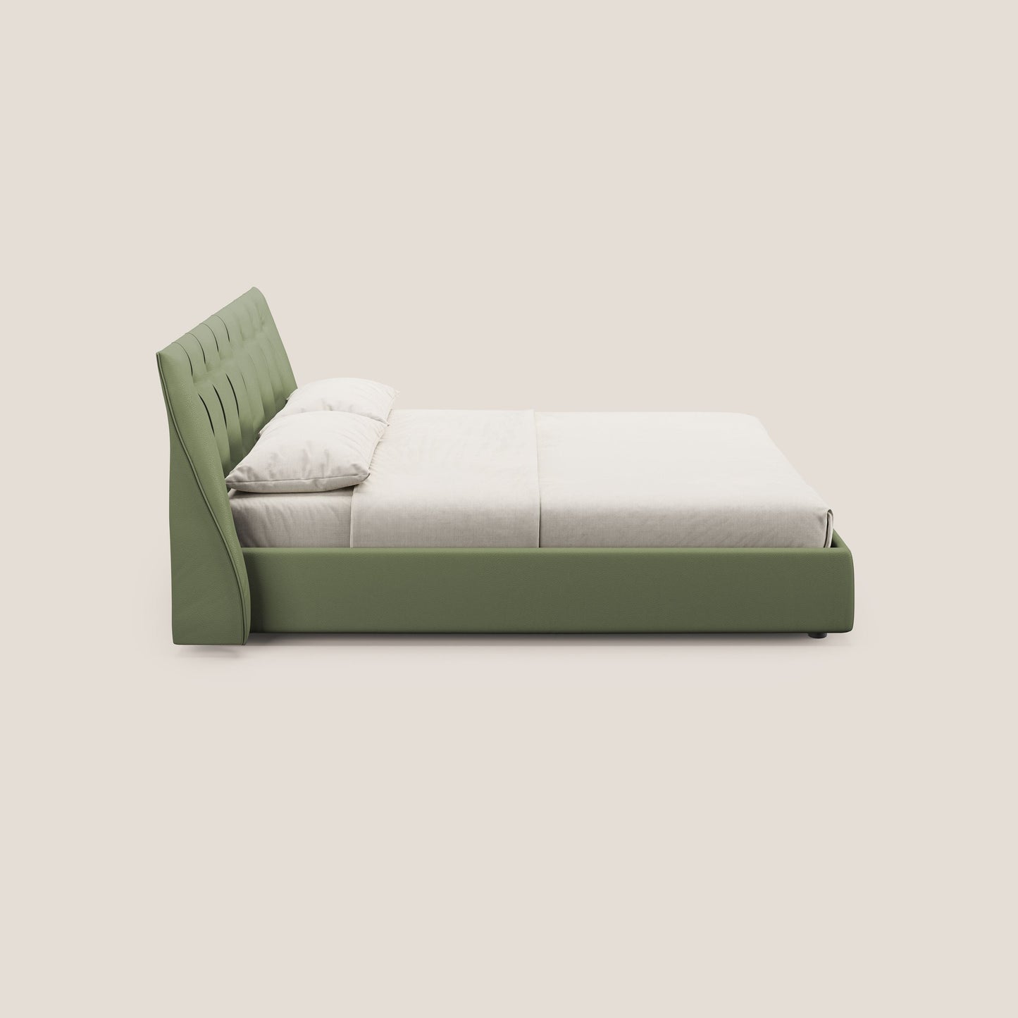 Clizia letto imbottito di design con vano contenitore in ecopelle impermeabile T04 verde 