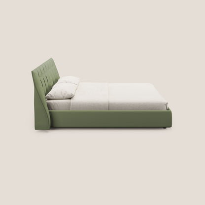 Clizia letto imbottito di design con vano contenitore in ecopelle impermeabile T04 verde 