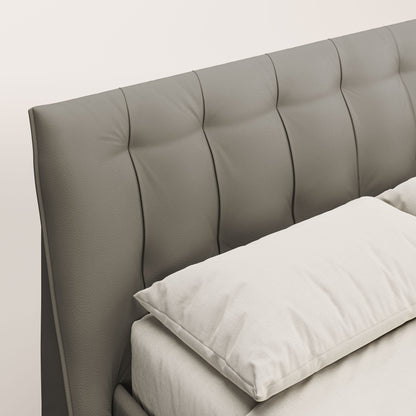Clizia letto imbottito di design con vano contenitore in ecopelle impermeabile T04 talpa 