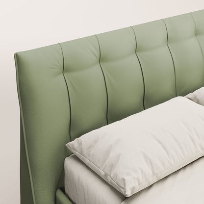 Clizia letto imbottito di design con vano contenitore in ecopelle impermeabile T04 verde 