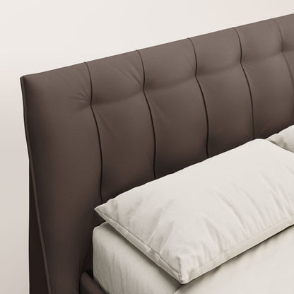 Clizia letto imbottito di design con vano contenitore in ecopelle impermeabile T04 marrone 