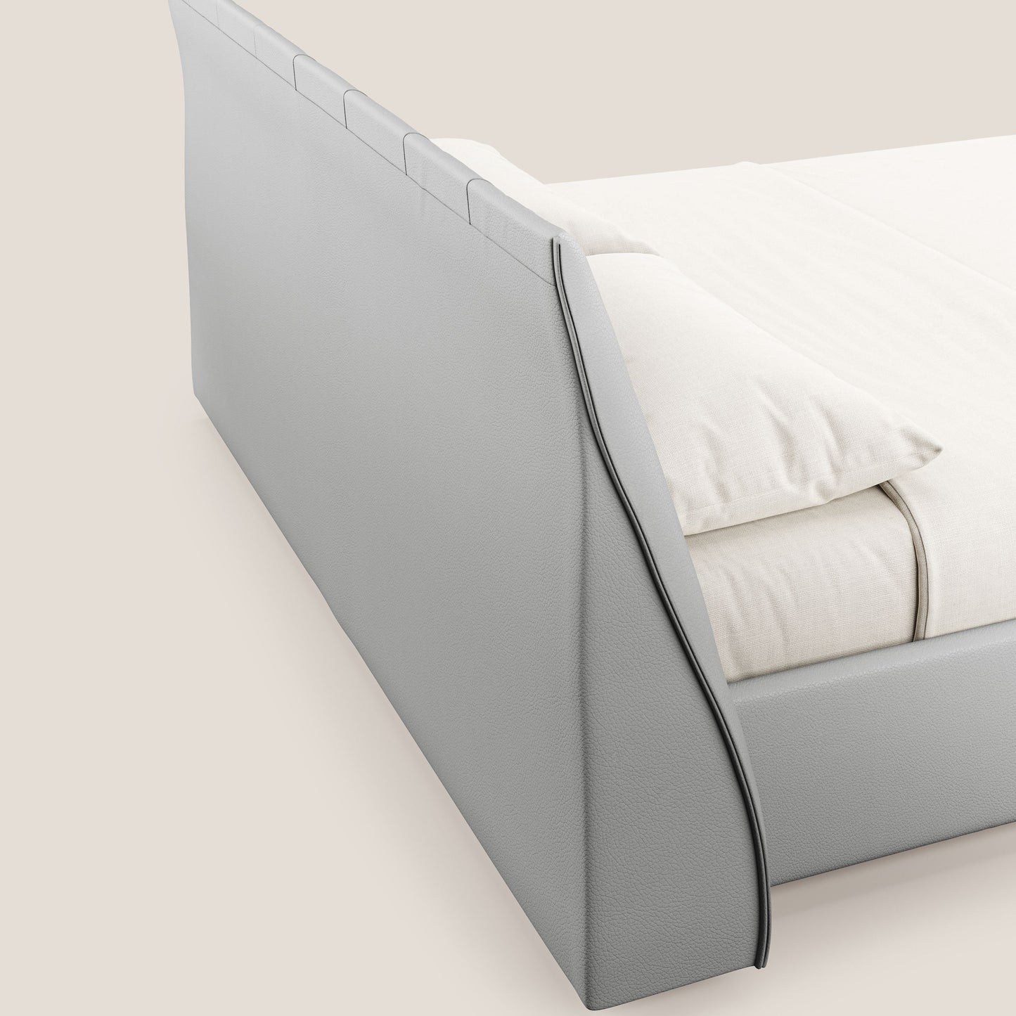 Clizia letto imbottito di design con vano contenitore in ecopelle impermeabile T04 grigio chiaro 