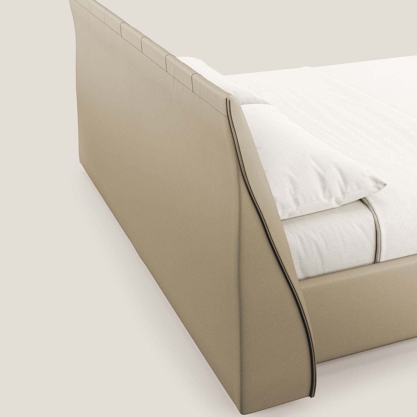 Clizia letto imbottito di design con vano contenitore in ecopelle impermeabile T04 beige 