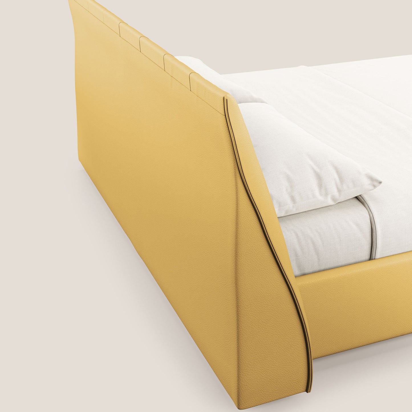 Clizia letto imbottito di design con vano contenitore in ecopelle impermeabile T04 giallo 