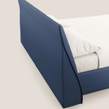Clizia letto imbottito di design con vano contenitore in ecopelle impermeabile T04 blu 