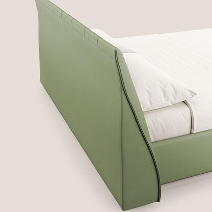 Clizia letto imbottito di design con vano contenitore in ecopelle impermeabile T04 verde 