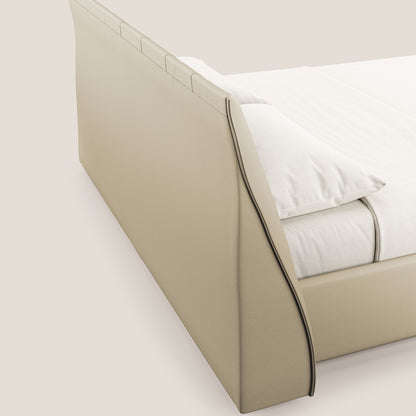 Clizia letto imbottito di design con vano contenitore in ecopelle impermeabile T04 panna 
