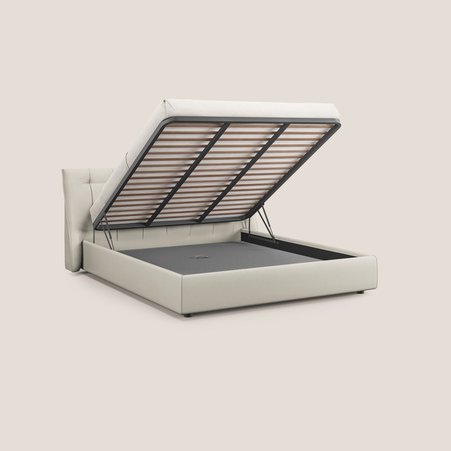 Clizia letto imbottito di design con vano contenitore in ecopelle impermeabile T04 bianco 