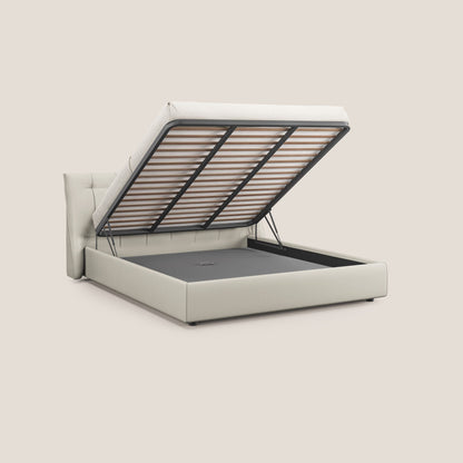 Clizia letto imbottito di design con vano contenitore in ecopelle impermeabile T04 bianco 