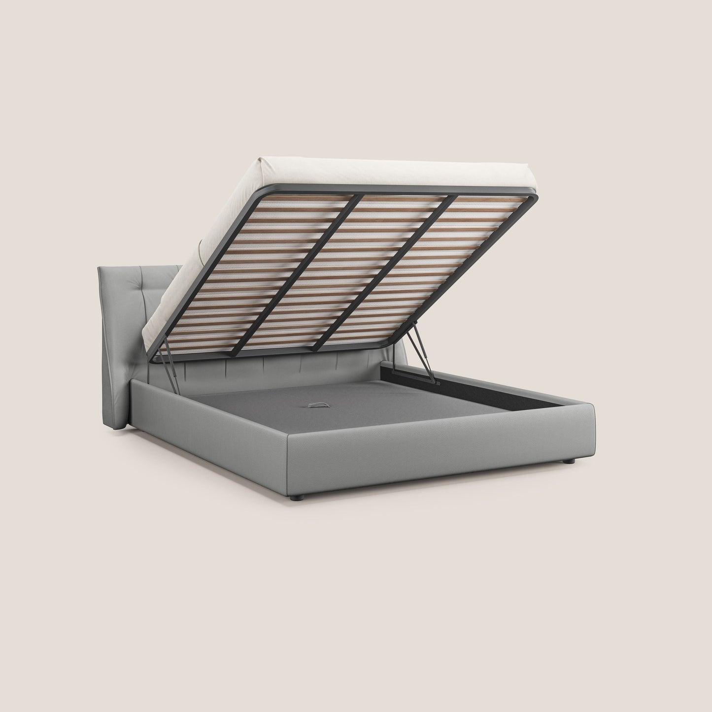 Clizia letto imbottito di design con vano contenitore in ecopelle impermeabile T04 grigio chiaro 
