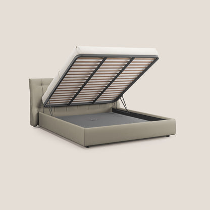 Clizia letto imbottito di design con vano contenitore in ecopelle impermeabile T04 tortora 