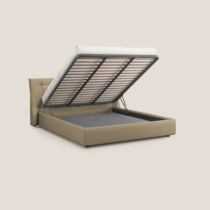 Clizia letto imbottito di design con vano contenitore in ecopelle impermeabile T04 beige 