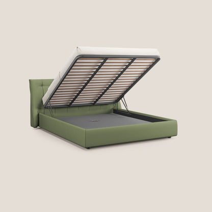Clizia letto imbottito di design con vano contenitore in ecopelle impermeabile T04 verde 