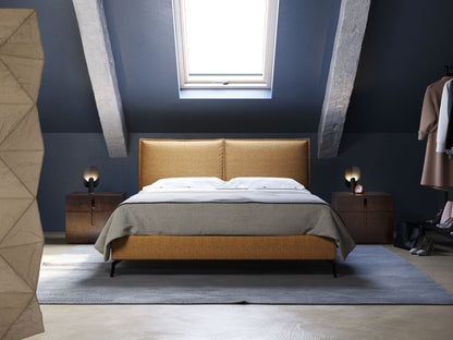 Cloe letto imbottito con piedi in metallo sfoderabile in tessuto fiammato impermeabile T06 giallo 