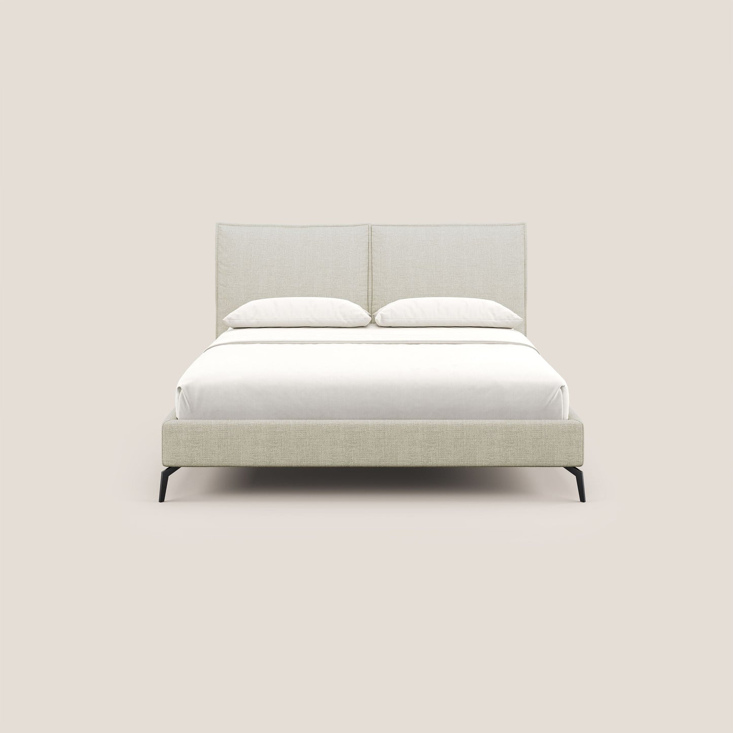Cloe letto imbottito con piedi in metallo sfoderabile in tessuto fiammato impermeabile T06 panna 