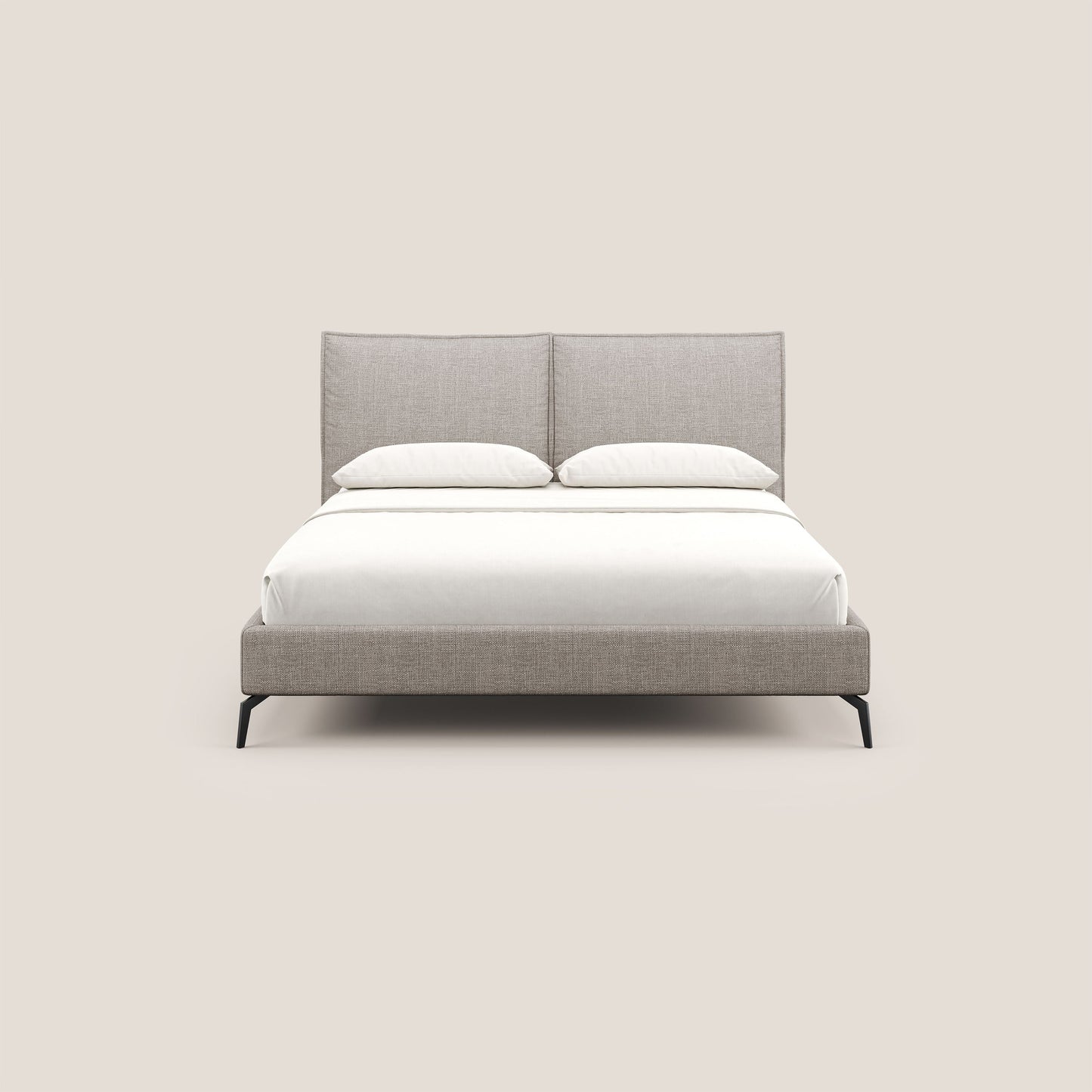 Cloe letto imbottito con piedi in metallo sfoderabile in tessuto fiammato impermeabile T06 tortora 