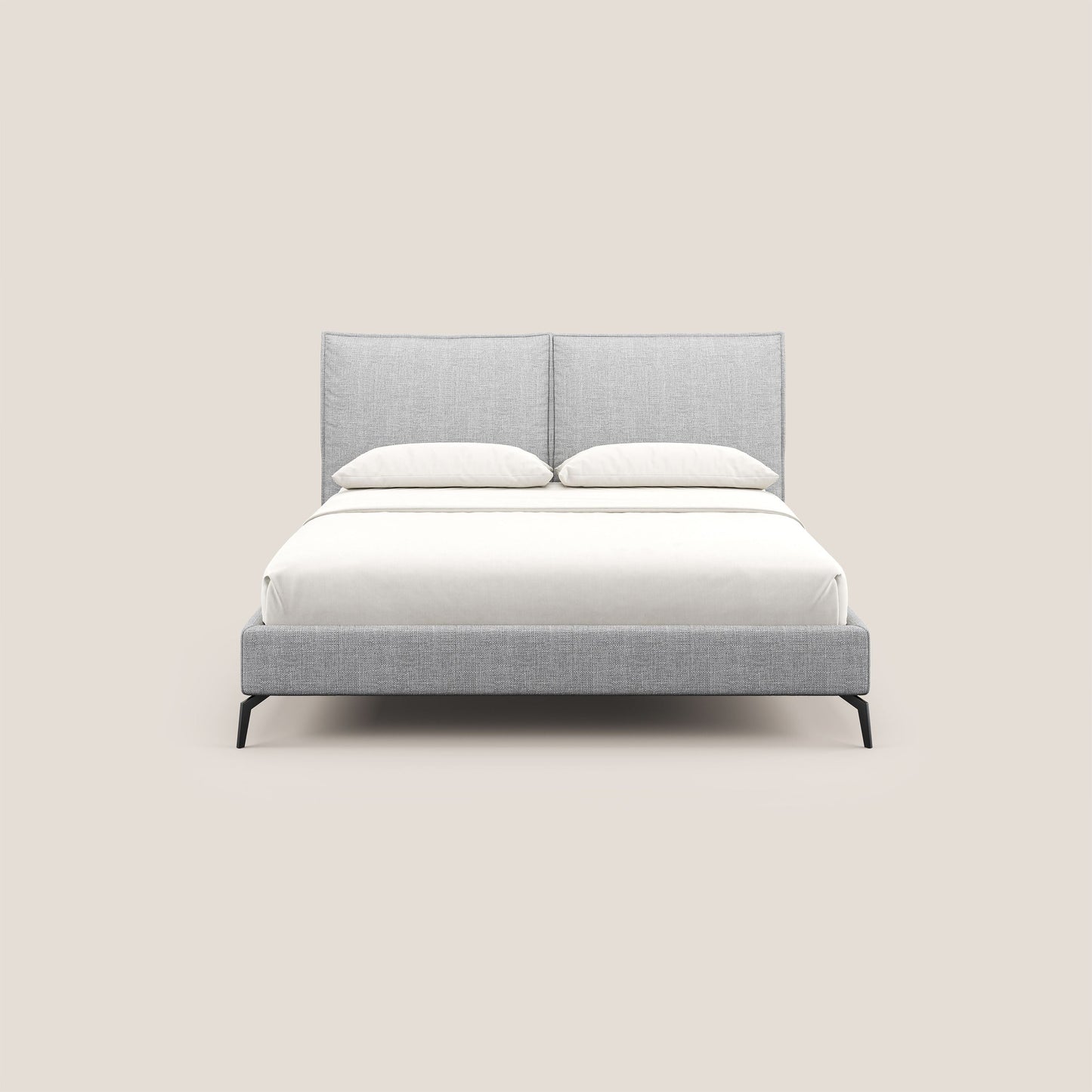 Cloe letto imbottito con piedi in metallo sfoderabile in tessuto fiammato impermeabile T06 grigio 