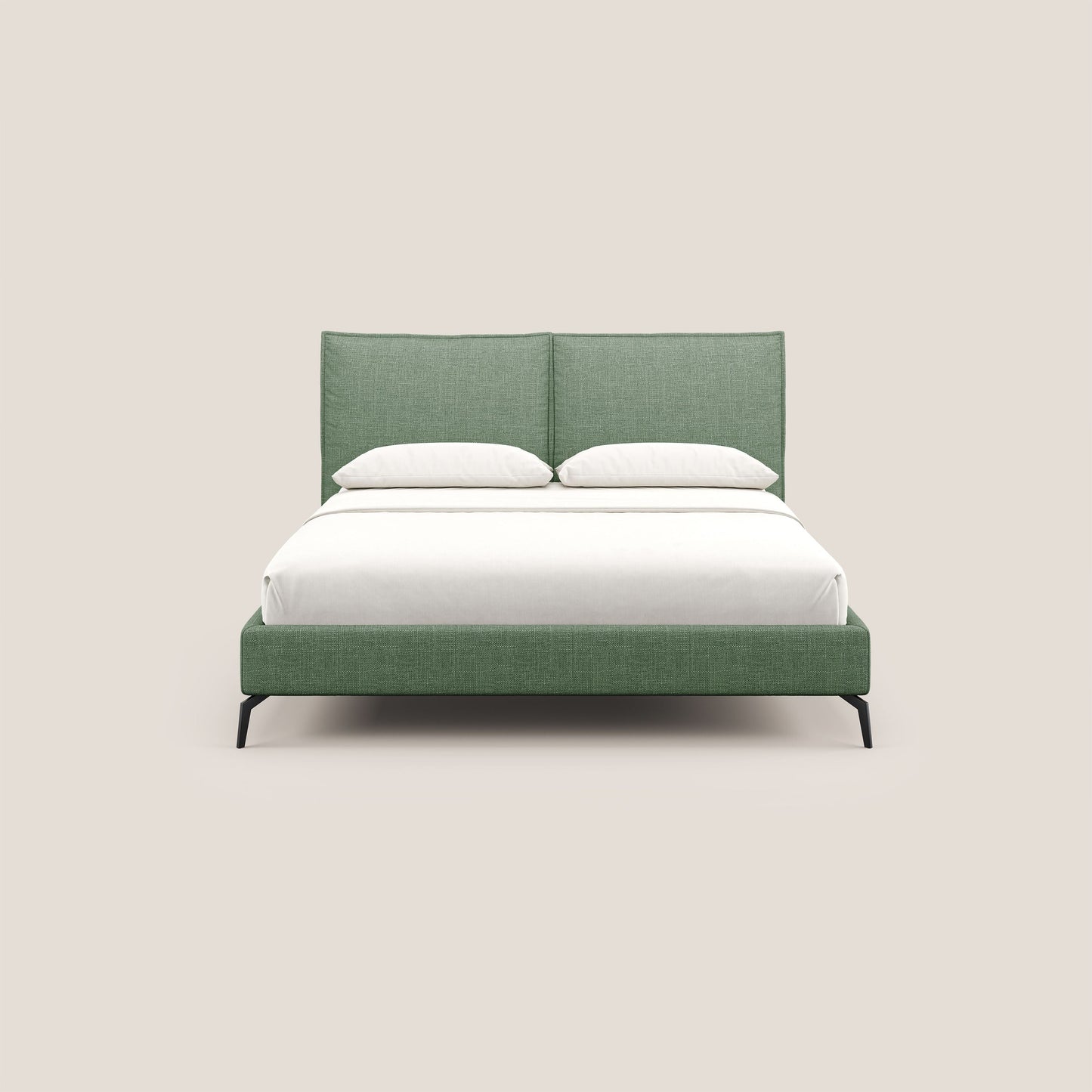 Cloe letto imbottito con piedi in metallo sfoderabile in tessuto fiammato impermeabile T06 verde 