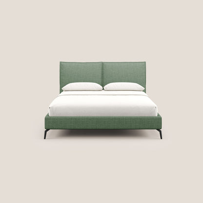 Cloe letto imbottito con piedi in metallo sfoderabile in tessuto fiammato impermeabile T06 verde 