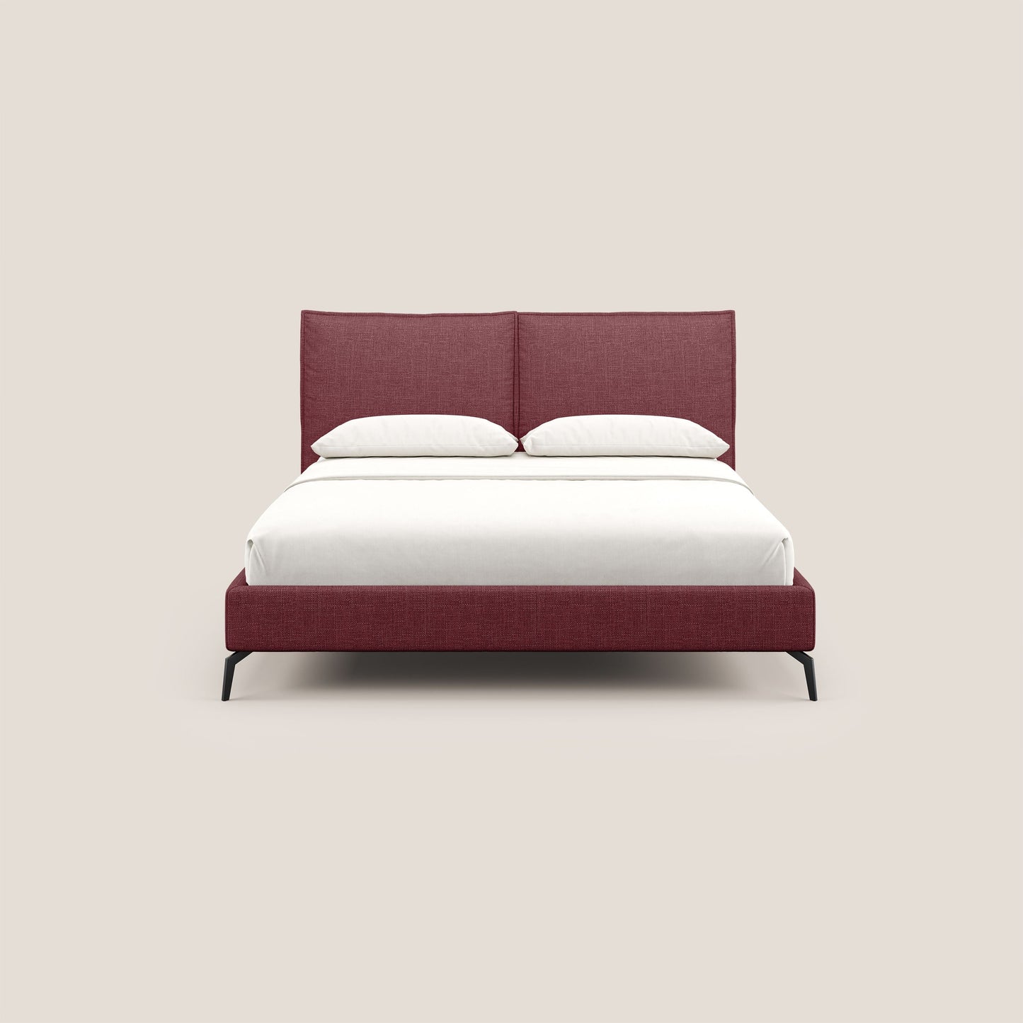 Cloe letto imbottito con piedi in metallo sfoderabile in tessuto fiammato impermeabile T06 rosso 