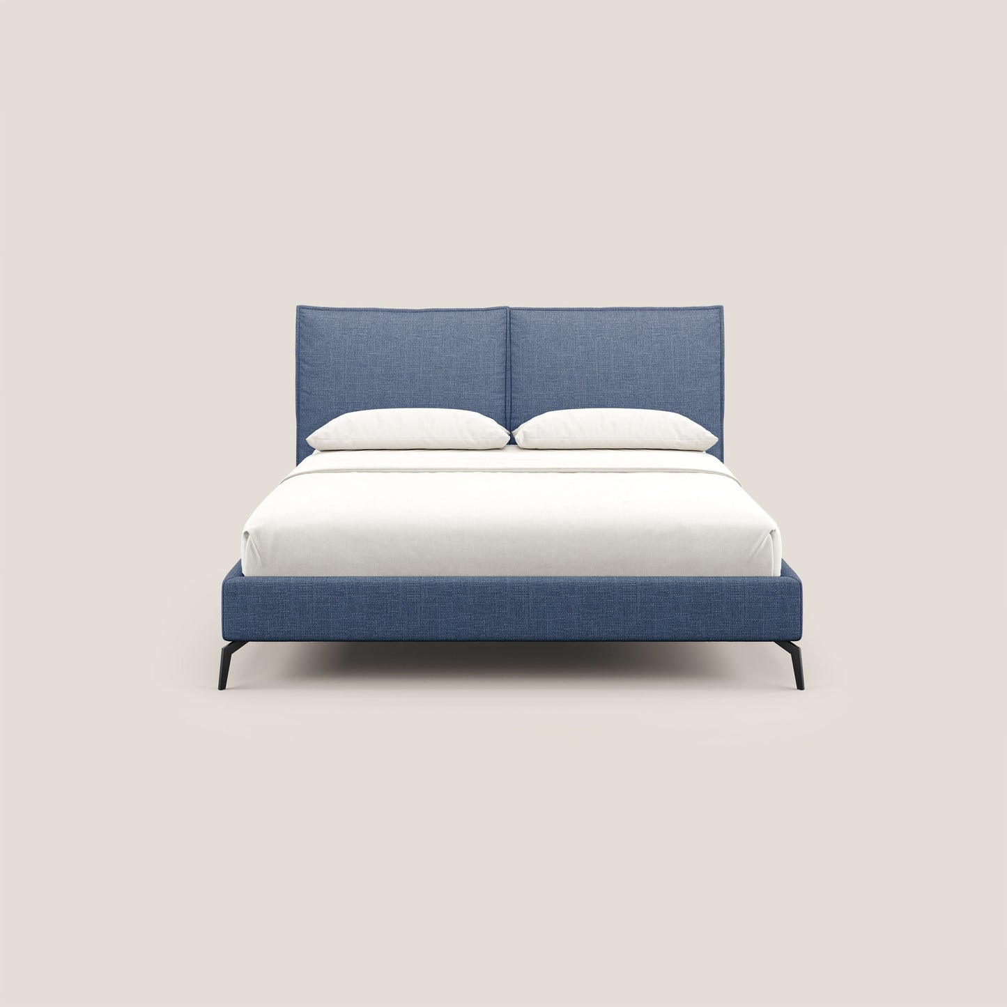 Cloe letto imbottito con piedi in metallo sfoderabile in tessuto fiammato impermeabile T06 blu 