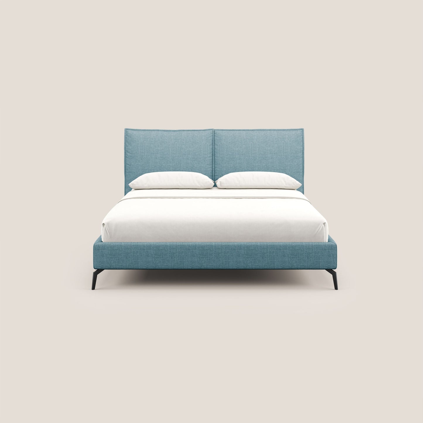 Cloe letto imbottito con piedi in metallo sfoderabile in tessuto fiammato impermeabile T06 azzurro 