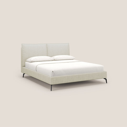 Cloe letto imbottito con piedi in metallo sfoderabile in tessuto fiammato impermeabile T06 panna 