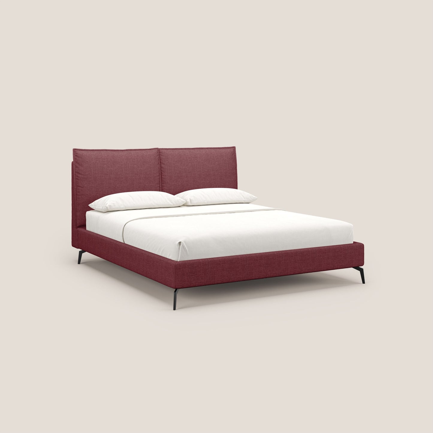 Cloe letto imbottito con piedi in metallo sfoderabile in tessuto fiammato impermeabile T06 rosso 