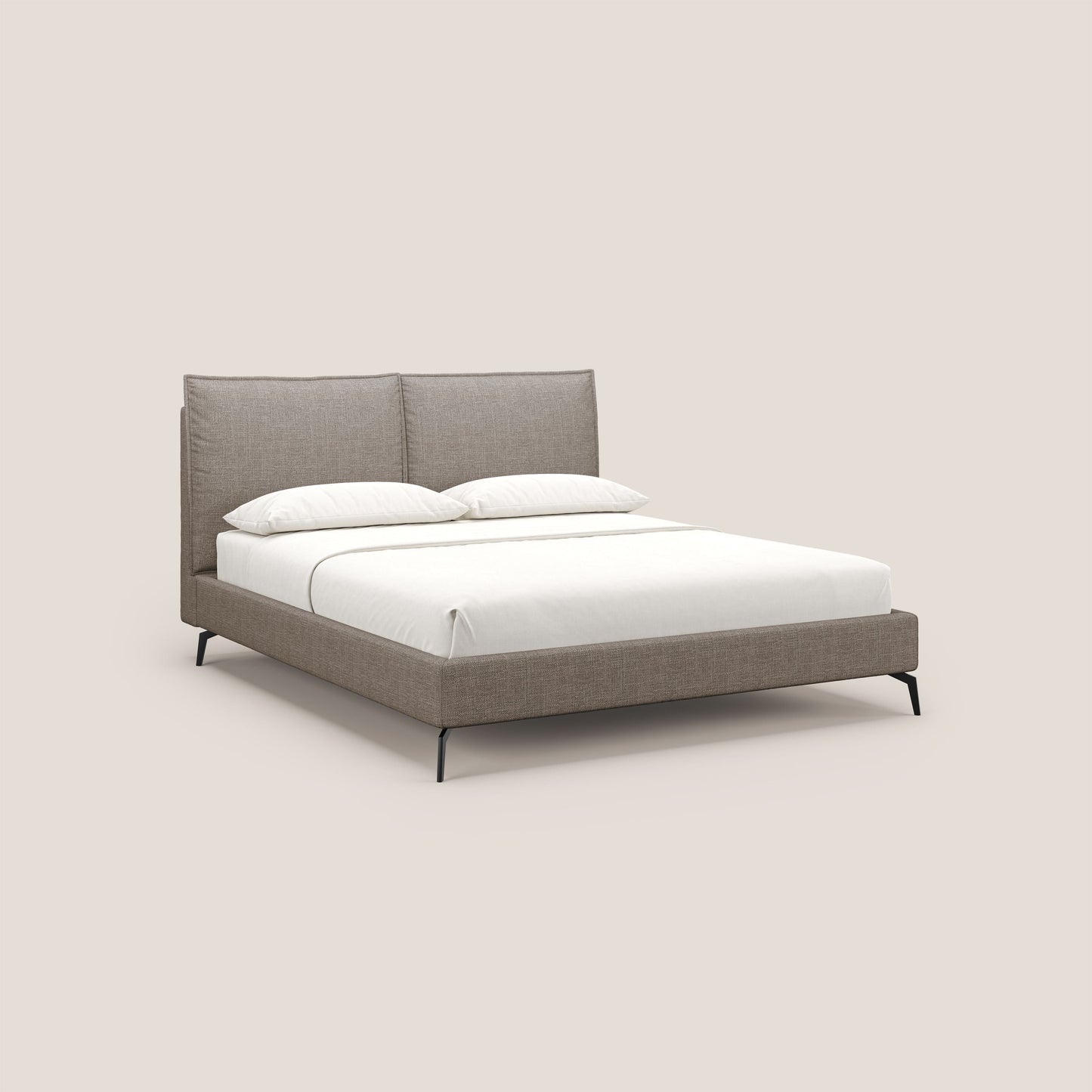 Cloe letto imbottito con piedi in metallo sfoderabile in tessuto fiammato impermeabile T06 marrone 