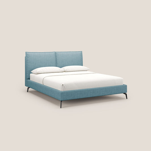 Cloe letto imbottito con piedi in metallo sfoderabile in tessuto fiammato impermeabile T06 azzurro 