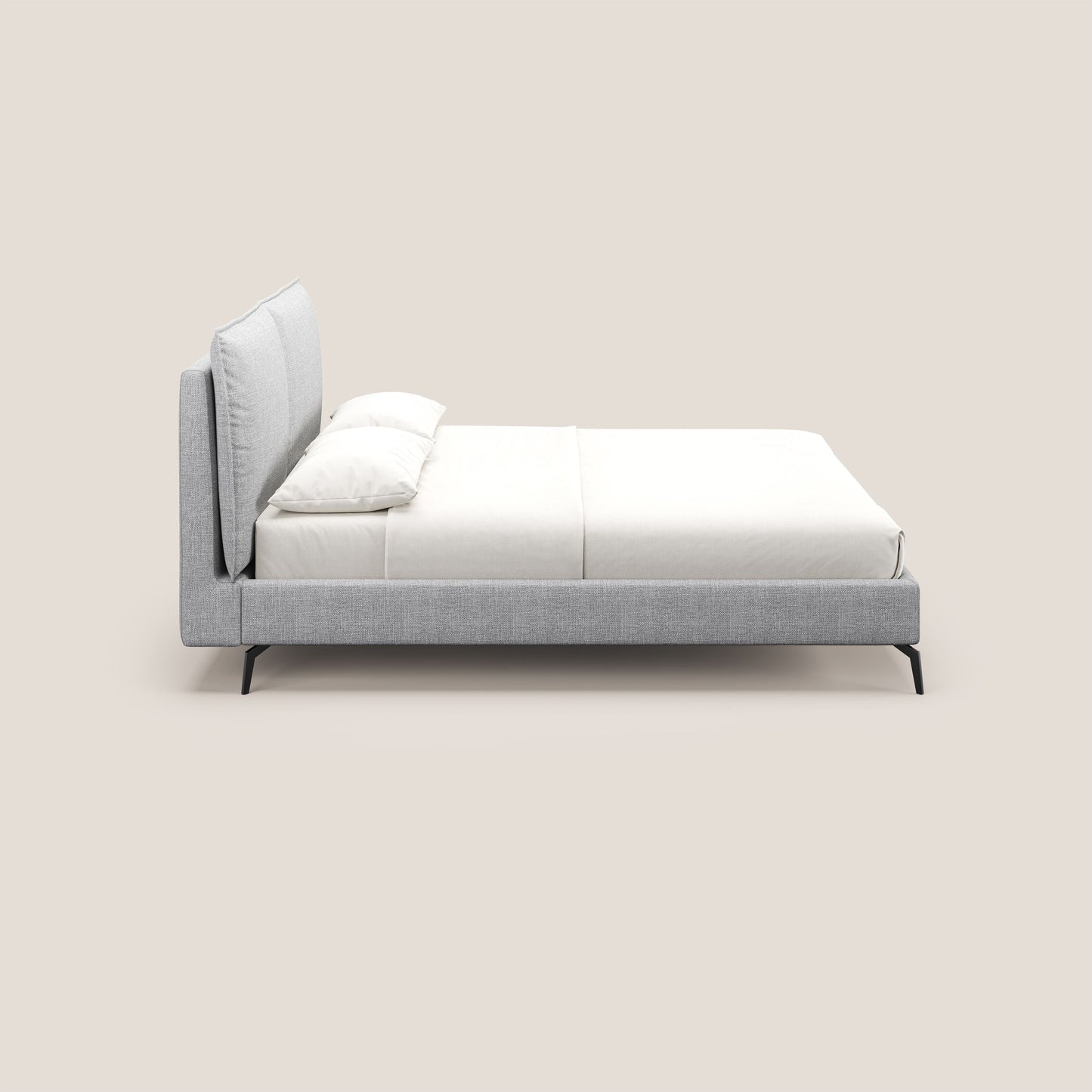 Cloe letto imbottito con piedi in metallo sfoderabile in tessuto fiammato impermeabile T06 grigio 