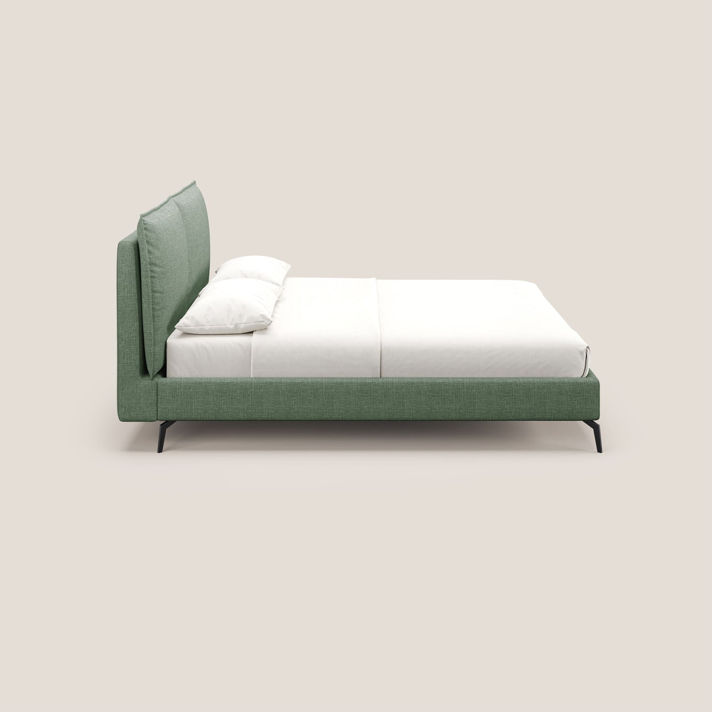 Cloe letto imbottito con piedi in metallo sfoderabile in tessuto fiammato impermeabile T06 verde 