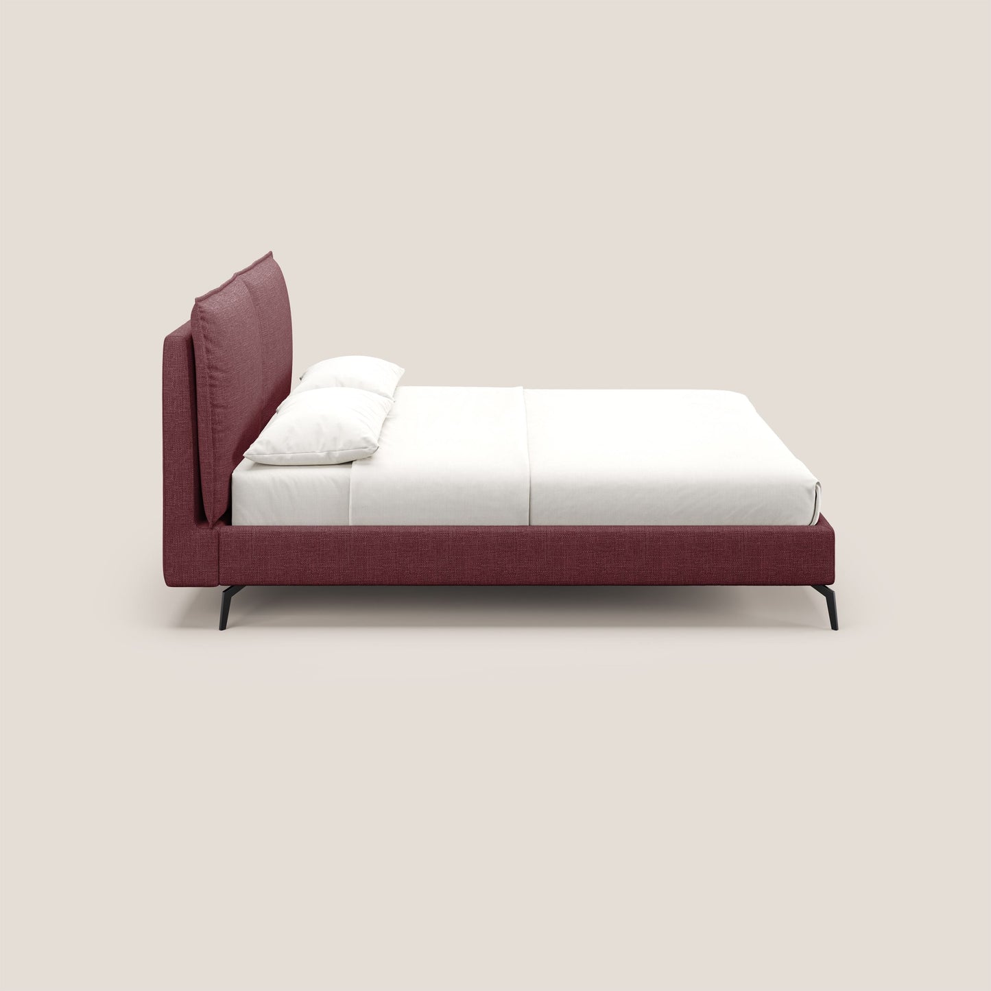 Cloe letto imbottito con piedi in metallo sfoderabile in tessuto fiammato impermeabile T06 rosso 