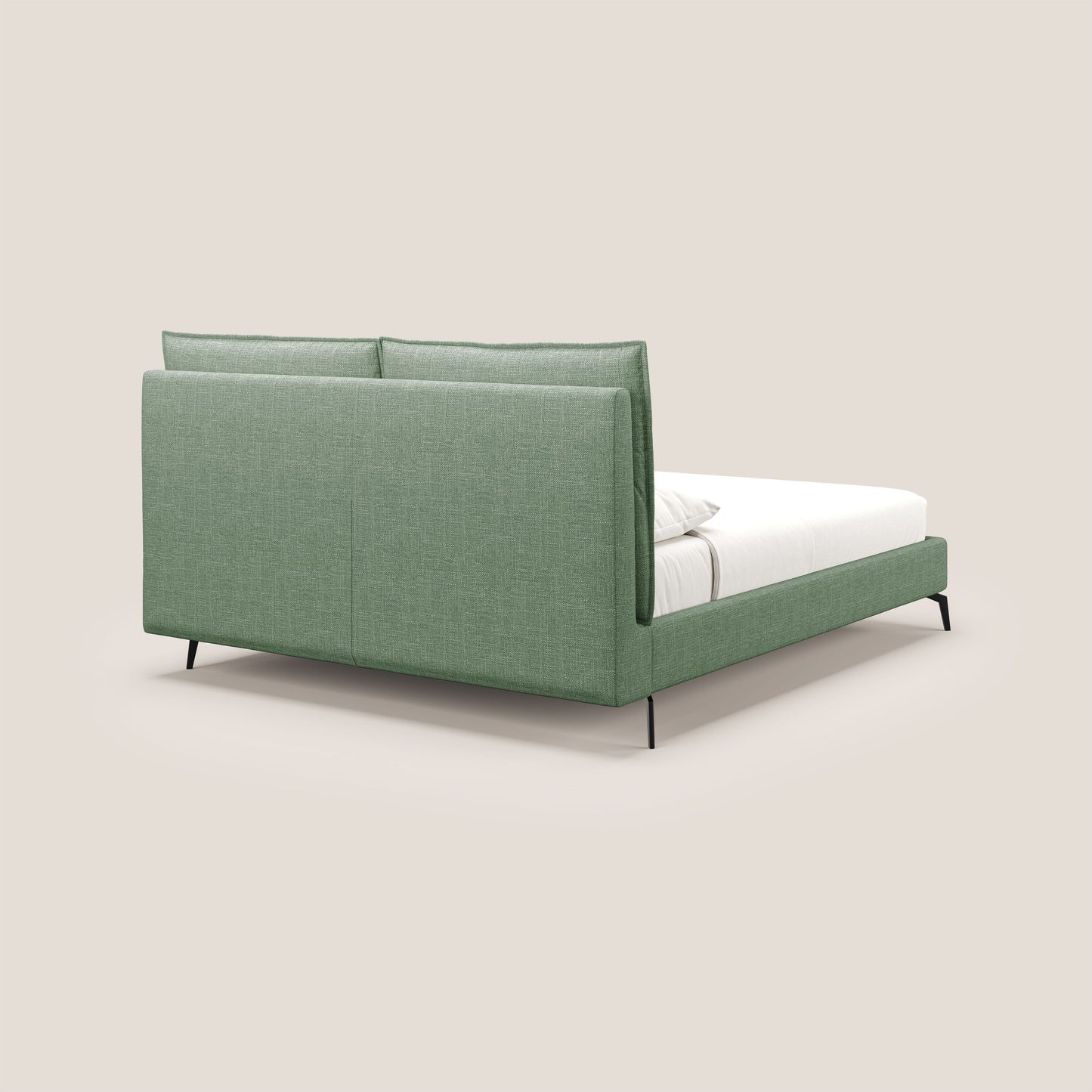 Cloe letto imbottito con piedi in metallo sfoderabile in tessuto fiammato impermeabile T06 verde 