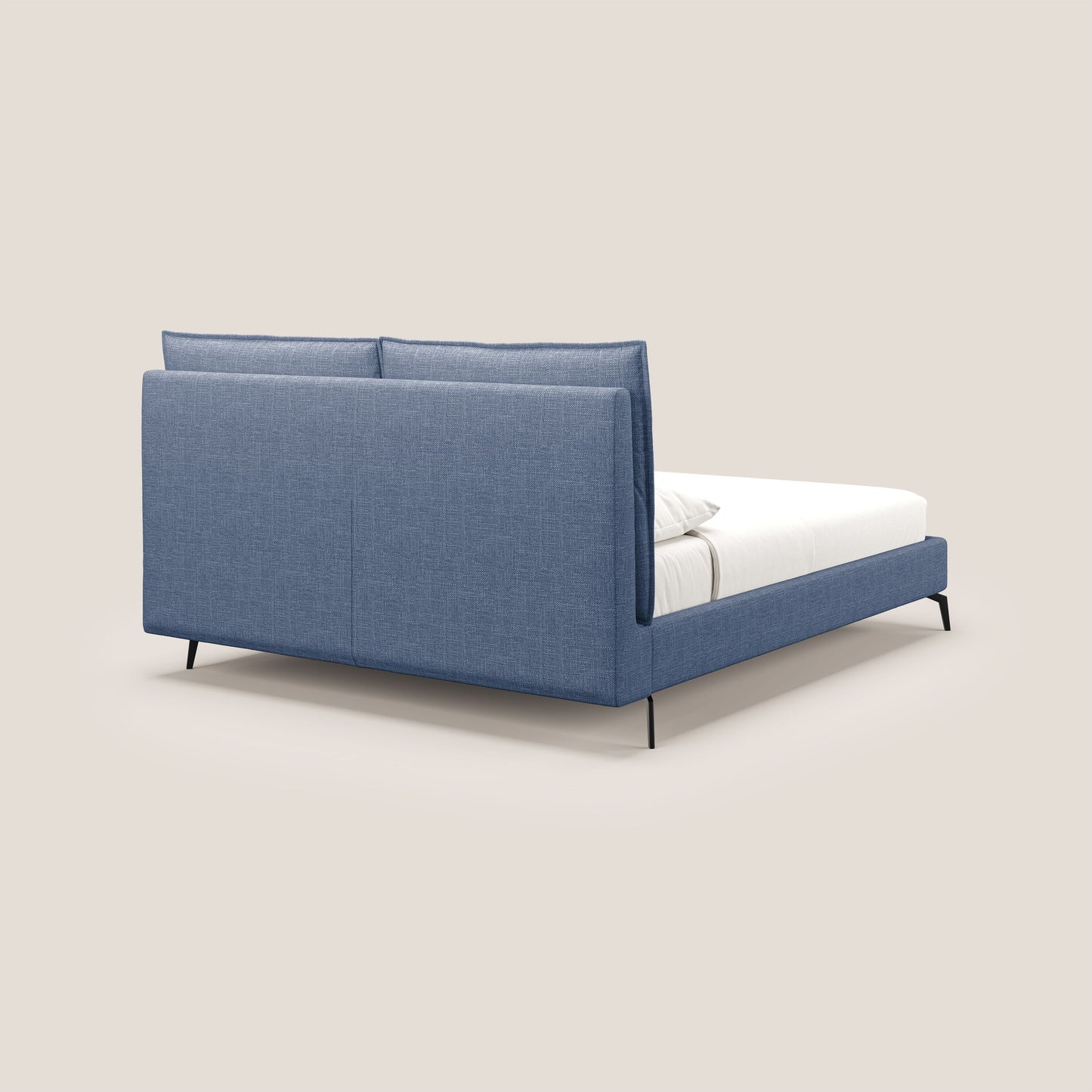 Cloe letto imbottito con piedi in metallo sfoderabile in tessuto fiammato impermeabile T06 blu 