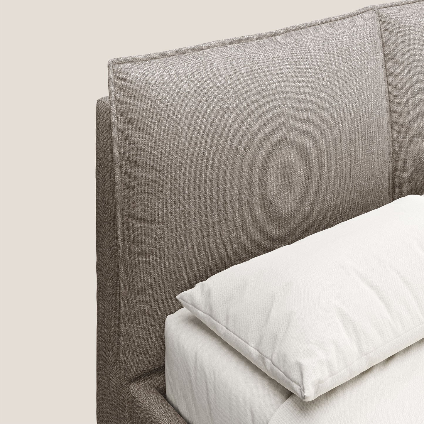 Cloe letto imbottito con piedi in metallo sfoderabile in tessuto fiammato impermeabile T06 marrone 