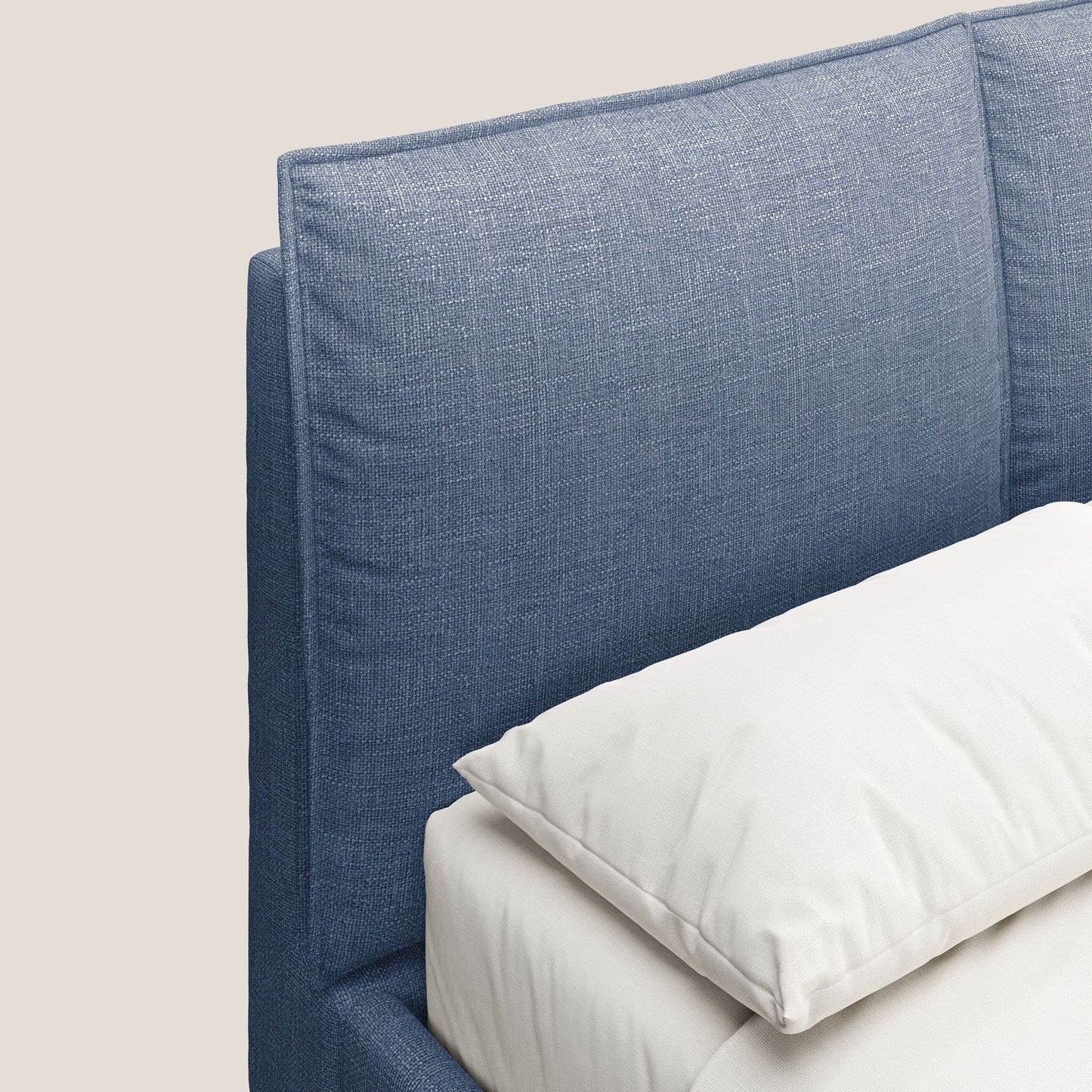 Cloe letto imbottito con piedi in metallo sfoderabile in tessuto fiammato impermeabile T06 blu 