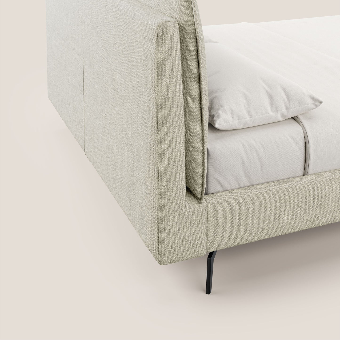 Cloe letto imbottito con piedi in metallo sfoderabile in tessuto fiammato impermeabile T06 panna 