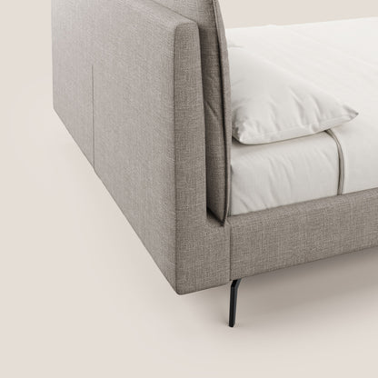 Cloe letto imbottito con piedi in metallo sfoderabile in tessuto fiammato impermeabile T06 tortora 